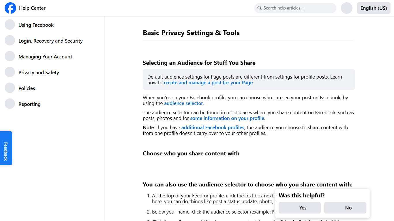 Basic Privacy Settings & Tools Facebook Help Center
