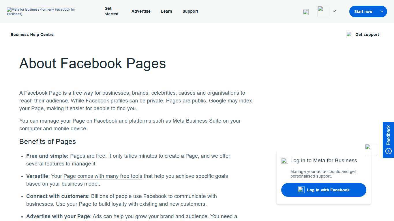 About Facebook Pages Meta Business Help Centre